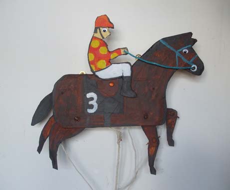 horse puppet with jockey
